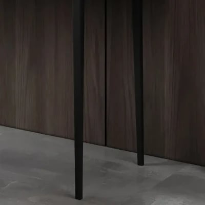 Enigma Vanity with Round Mirror and Elegant Chair – Natural Wood