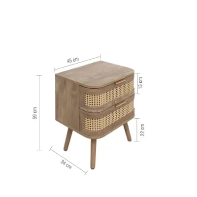 Lyra Side Table – Natural Wood with Rattan Front