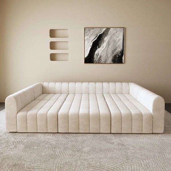 صورة لوريا كنبة ركنية متغيرة –  ٦مقاعد بقاعدة من الخشب الطبيعي