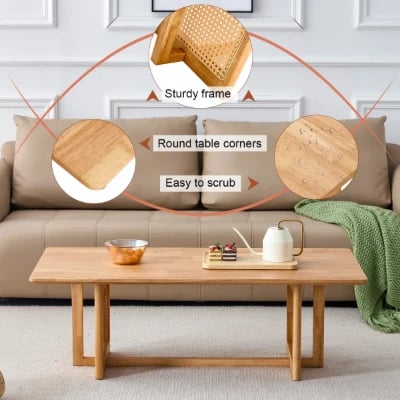 Éloria Natural Wood Coffee Table – With Rattan Base