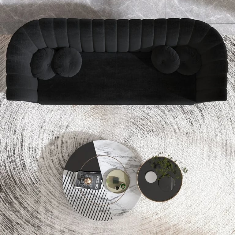 صورة كنبة مخملية سوداء - 3 مقاعد وأرجل ذهبية فاخرة - لونارا