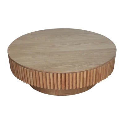 Elyra Round Coffee Table with Hidden Storage – Natural Wood