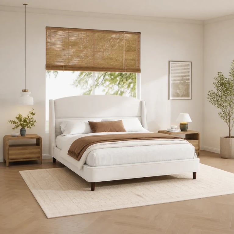 Monroe – Elegant Upholstered Bed with Natural Wood Frame