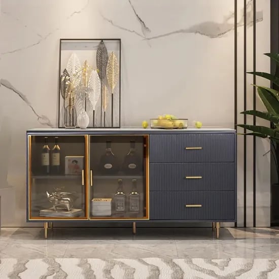 Picture of Glazino Bar Natural Wood Sideboard – Glass Doors & Gold Accents