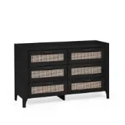 صورة زينو – خزانة واسعة  ب ٦   أدراج من الخشب الأسود والراتان