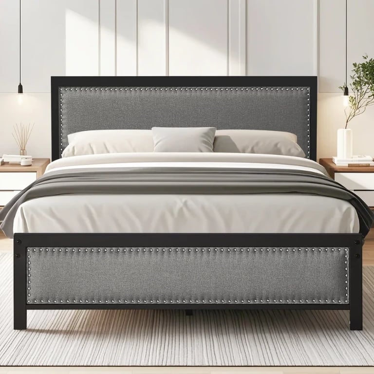 Picture of Monroe Natural Wood & Metal Upholstered Bed