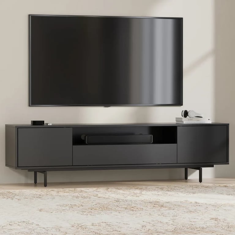 Noiré TV Stand with a Minimal Design – Natural Wood & Metal Legs