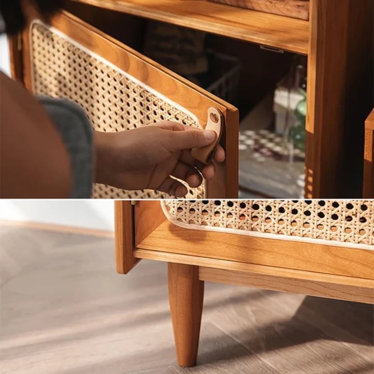 Lezaro Natural Wood Cabinet with Rattan Door