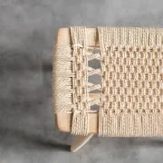 Noelle – Compact Wooden Ottoman with Square Design and Woven Fabric