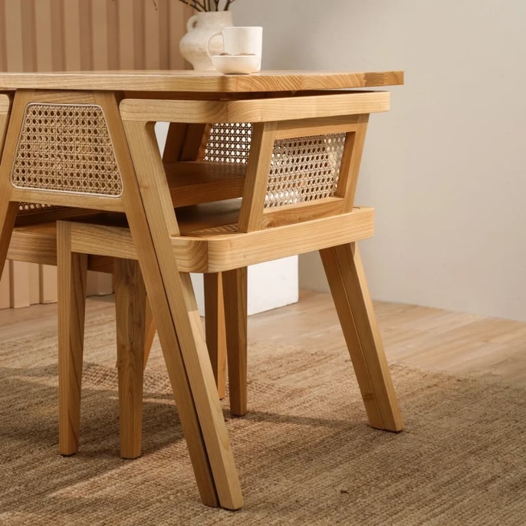 Picture of Navo Natural Wood Dining Set – Woven Backrest