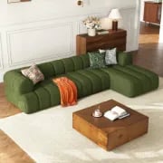 Picture of Verde Sectional Sofa –  Tufted Upholstery & Natural Wood Base