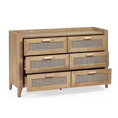 Elira – Natural Wood & Rattan 6-Drawer Chest