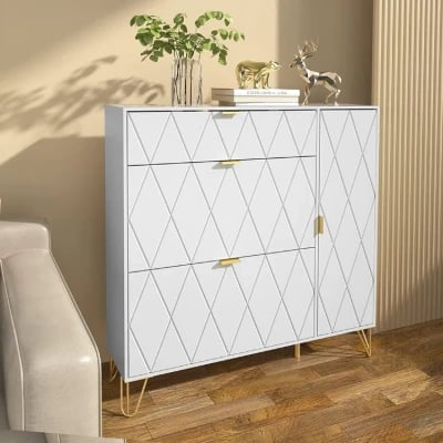 Black Aadhyareddy 16 Pairs Manufactured Wood Shoe Storage Cabinet