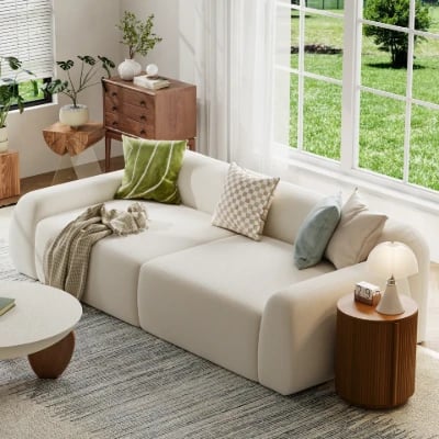 Picture of Lunea Cloud Sofa – Modular 3-Seater with Natural Wood Base