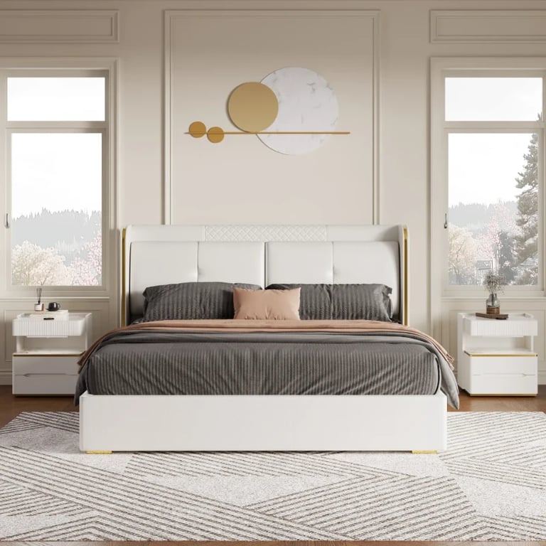 Picture of Serenzo Modern Upholstered Bed - Natural wood