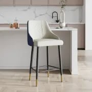 Élégance Bar Stool – Quilted Back with Gold Accents - Natural wood