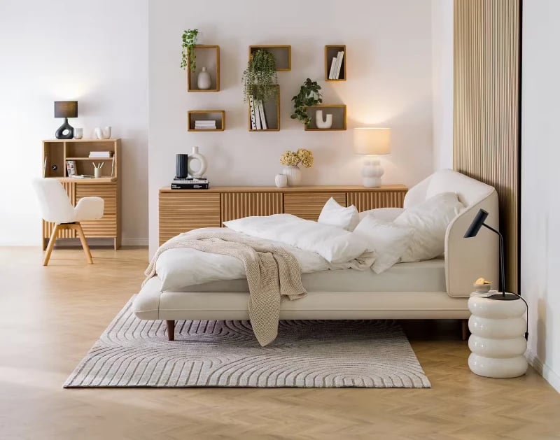 Picture of Levena Natural Wood Upholstered Bed