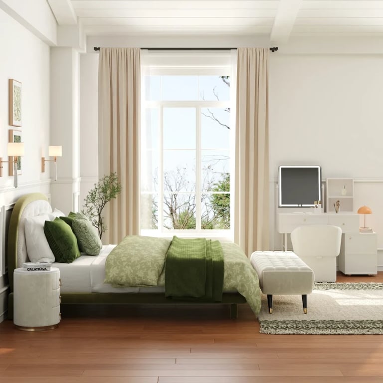 صورة سرير خضراء – مزيج فاخر من الراحة والأناقة