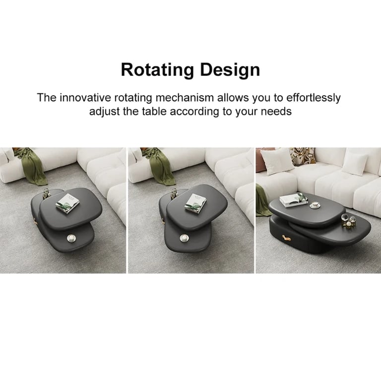 Eclipse – Oval Tiered Coffee Table made of Natural Wood with Rotating Top and Hidden Storage