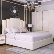 Picture of Regalia Luxe Upholstered Bed – White & Gold Elegance