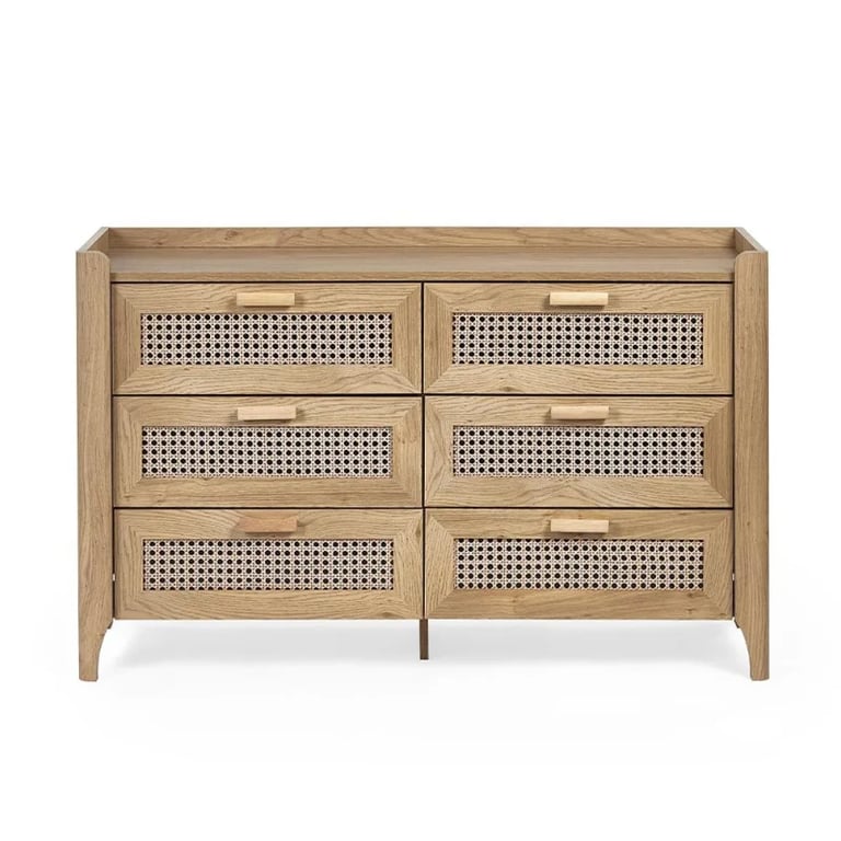 Elira – Natural Wood & Rattan 6-Drawer Chest