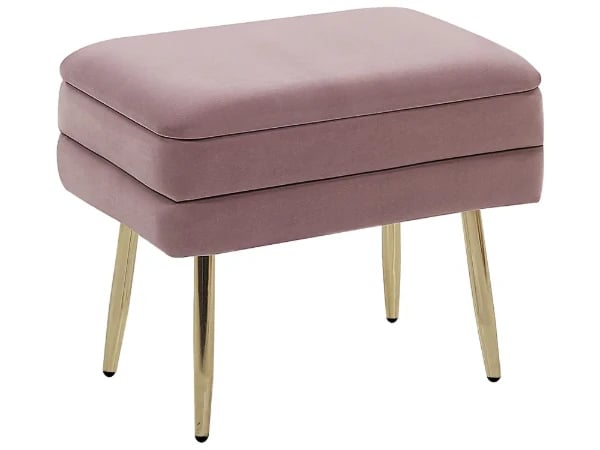 Elyen Ottoman – Contemporary Soft-Touch Design with Natural Wood Frame and Golden Metal Legs
