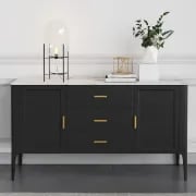 Lisco Sideboard – Natural Wood with Marble Top and Golden Handles