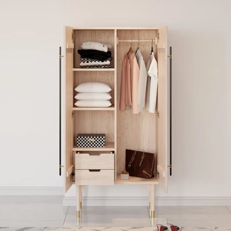 Picture of Levie Natural wood Wardrobe with 2 doors