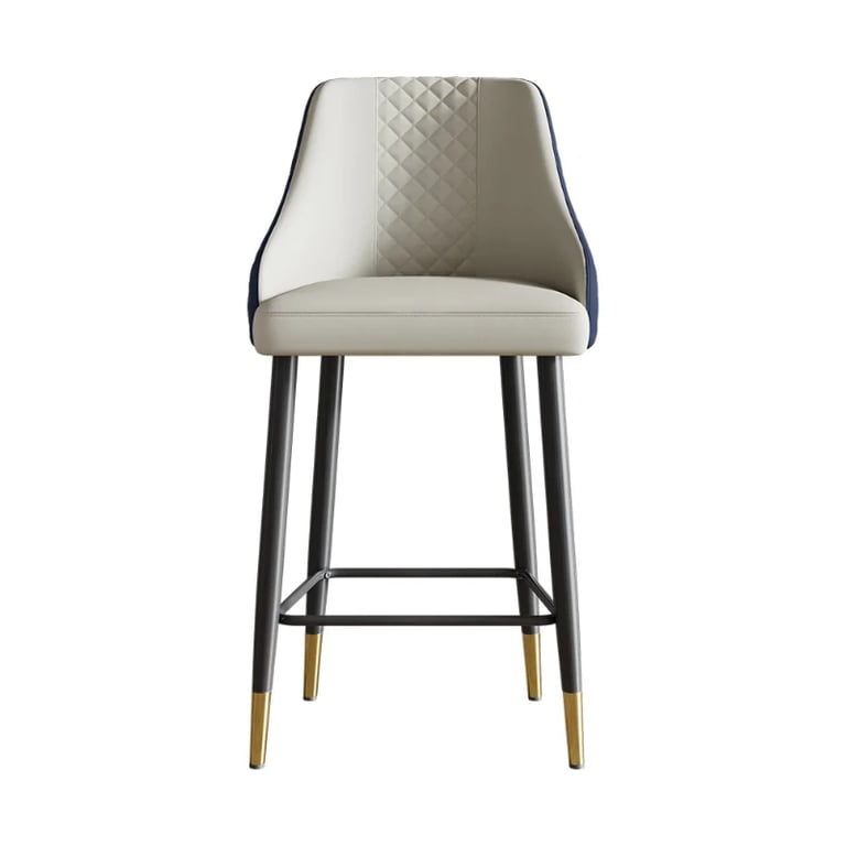 Élégance Bar Stool – Quilted Back with Gold Accents - Natural wood