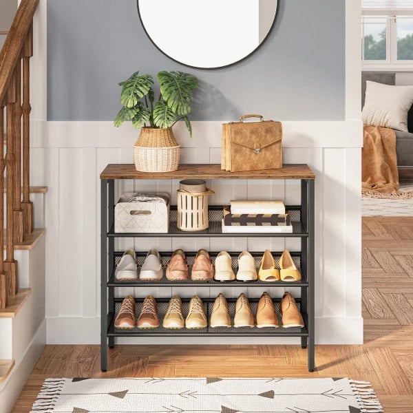 Liora - Natural Wood Shoe Storage Unit with Metal Frame