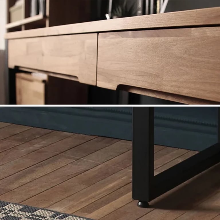 Picture of Ravion – Rustic Natural Wood Desk with Metal Frame & Drawers