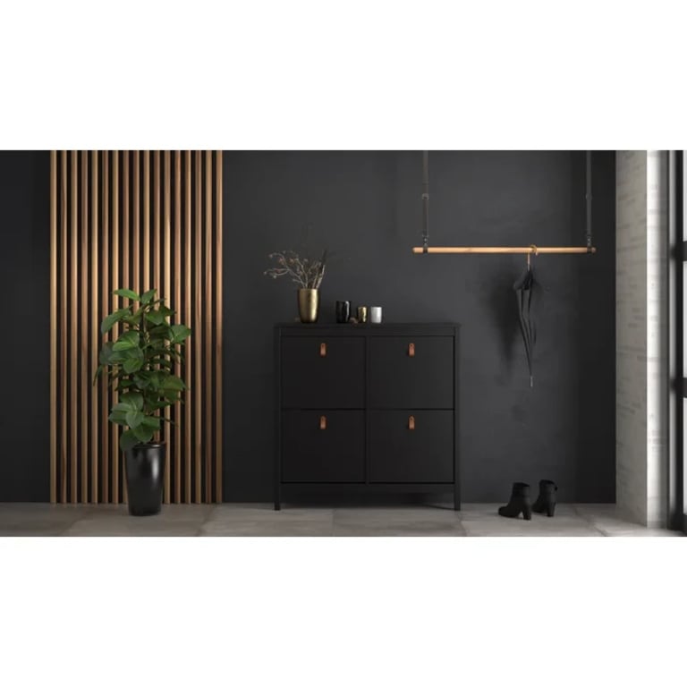 White Mchone 16 Pairs Manufactured Wood Shoe Storage Cabinet