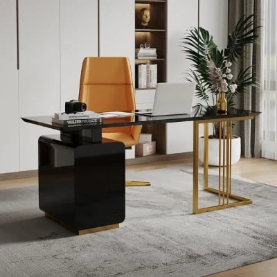 Picture of Jivar – Natural Wood Desk with White & Gold Finish and Castor Feet