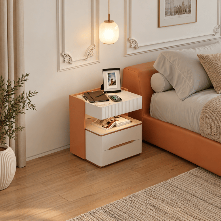 Picture of Fylora Nightstand – Natural Wood Frame with Marble Top