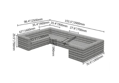 صورة سوريلا كنبة ركنية بشكل حرف يو – ٨ مقاعد – بقاعدة من الخشب الطبيعي