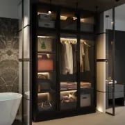 Picture of Paolo Modern wardrobe with glass doors and natural wood lighting