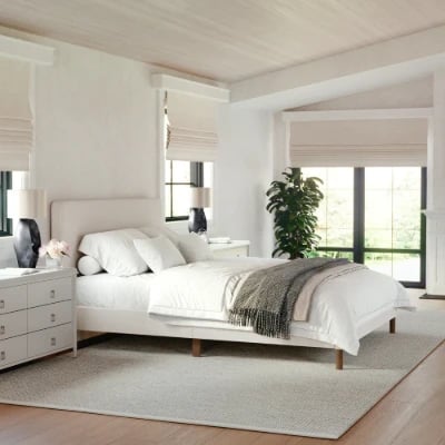 Eloria Upholstered Platform Bed - Natural Wood Modern Bed