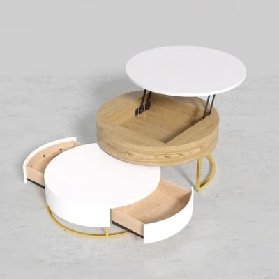 صورة ڤاليرو – طاولة قهوة من الخشب الطبيعي بتصميم فني وأدراج تخزين منزلقة