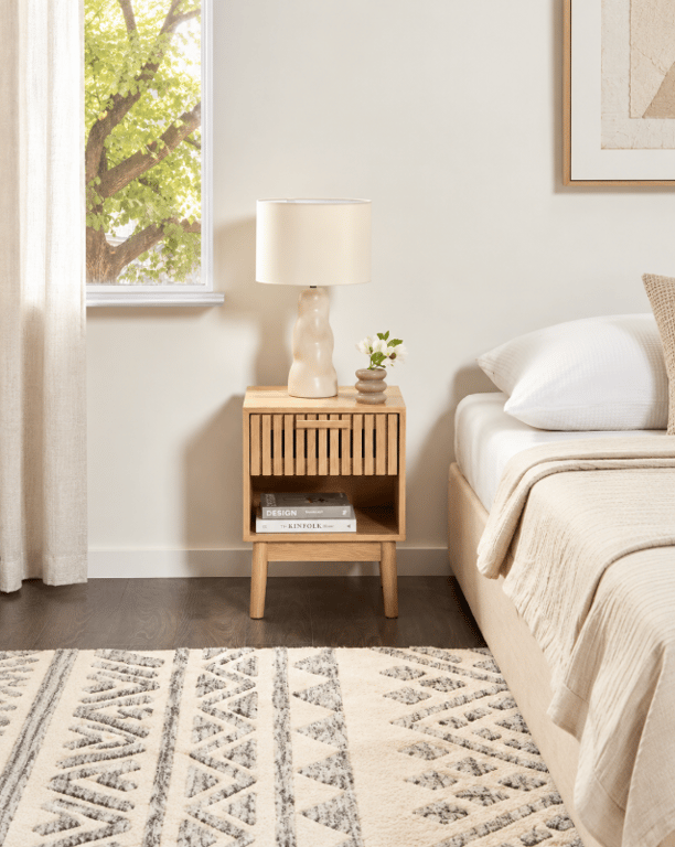 Maelis Natural Wood Bedside Table – With 2 Drawers