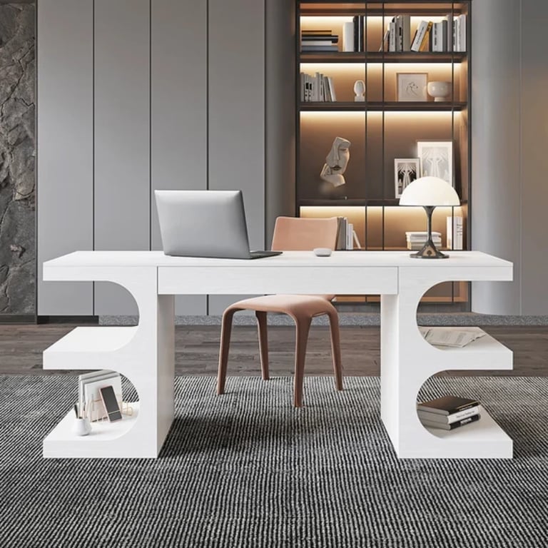 Picture of Henzie – Natural Wood Desk with Shelves & Drawer