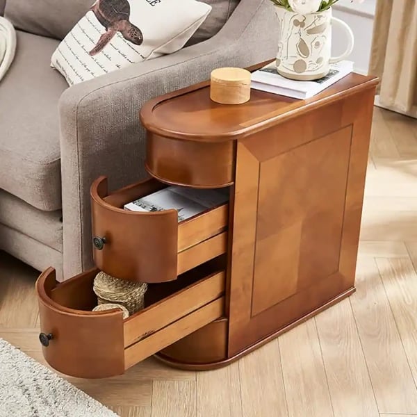 Picture of Rico Natural Wood Side Table – Rounded Design with Dual Drawers