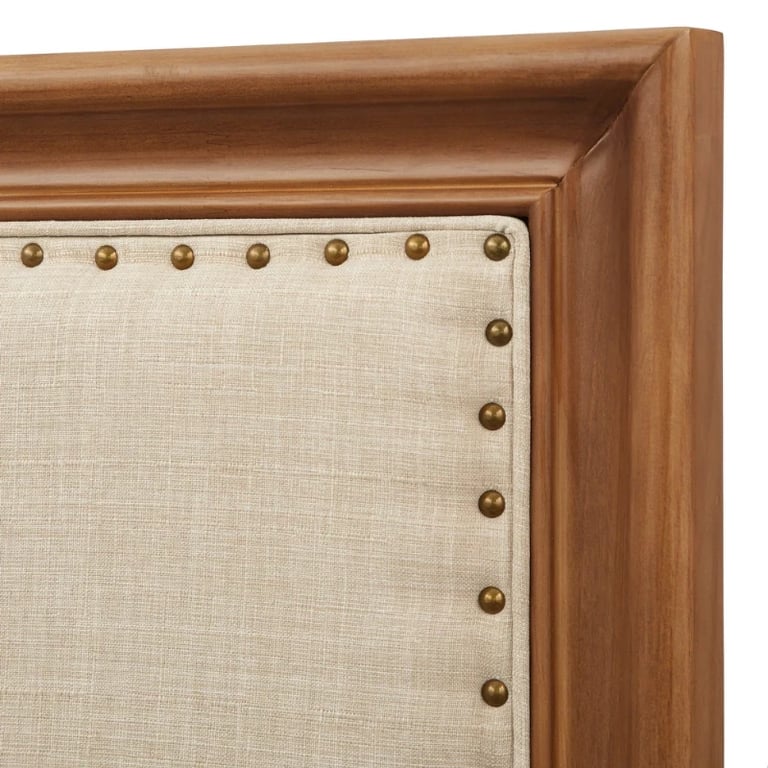 صورة نوريل سرير مبطن وخشب  طبيعي – بتفاصيل أطراف معدنية