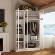 Picture of Paolo Modern wardrobe with glass doors and natural wood lighting