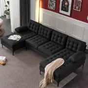 Picture of Guevara U-Shaped 3-Piece Sectional – Natural Wood Base