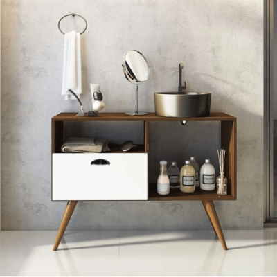 Varino – Natural Wood Sink Console with Open Storage