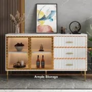 Klamf Sideboard – Natural Wood with Glass Doors and Golden Accents