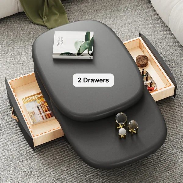 Eclipse – Oval Tiered Coffee Table made of Natural Wood with Rotating Top and Hidden Storage