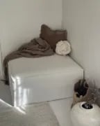 Luvo Ottoman – Square Plush Design with Natural Wood Frame