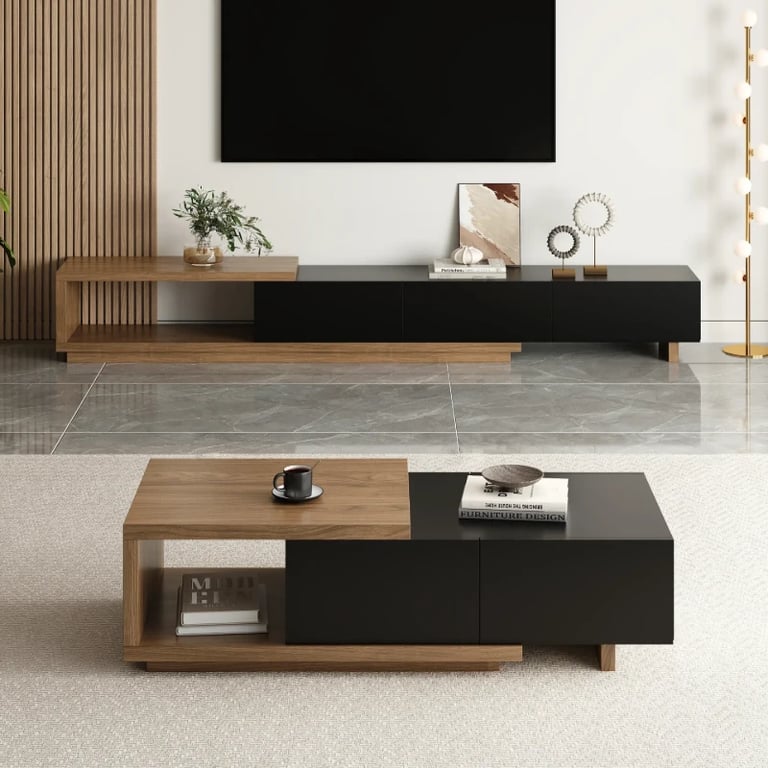Mauro Media Set in Natural Wood & Black