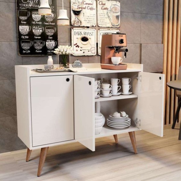 Varello – Modern Coffee Corner Cabinet with Natural Wood Legs